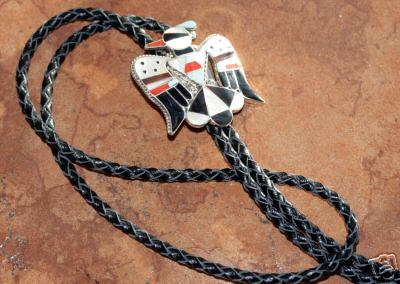 Zuni Native American Multi_Stone Thunderbird Bolo Tie