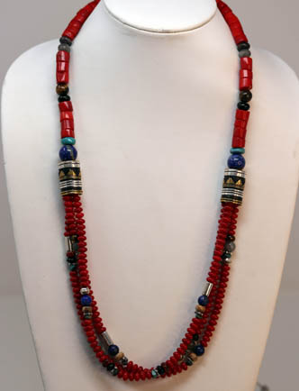Navajo Silver Coral Necklace By R Singer