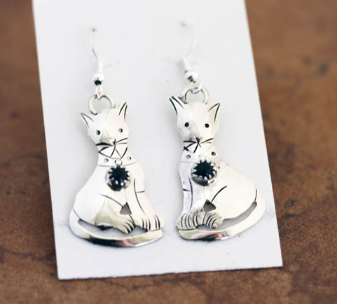 Navajo Silver Onyx Cat Earrings