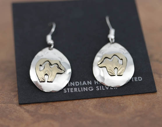 Navajo Silver Gold Overlay Bear Earrings