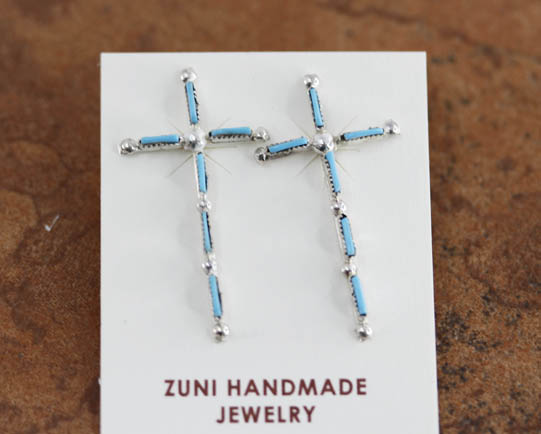 Zuni Silver Turquoise Cross Earrings