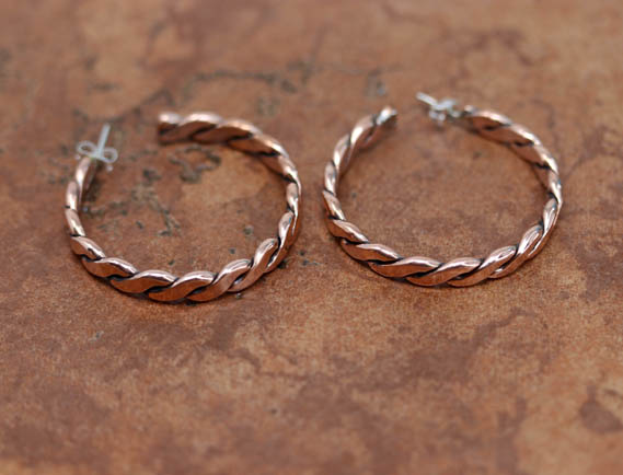 Navajo Twist Wire Silver Copper Hoop Earrings