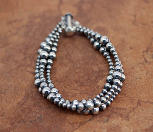 3 Strand Navajo Pearl Silver Beaded Bracelet