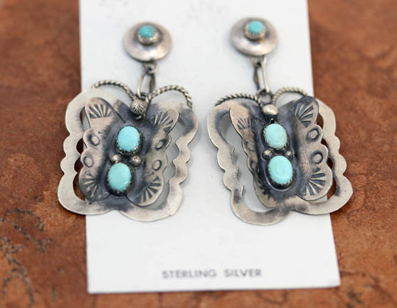 Navajo Silver Turquoise Butterfly Earrings