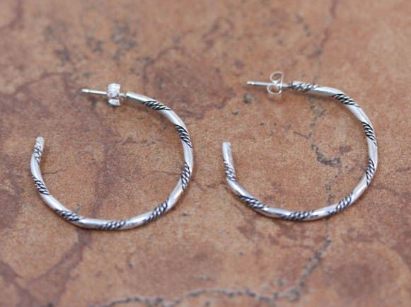 Navajo Silver Hoop Twist Wire Earrings