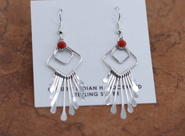 Navajo Sterling Silver Coral Earrings
