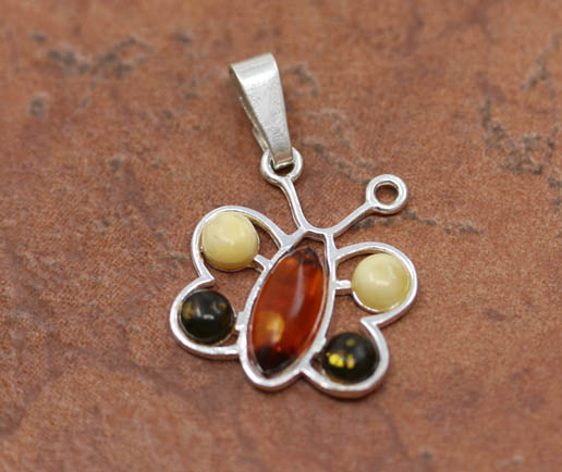 Sterling Silver Baltic Amber Butterfly Pendant