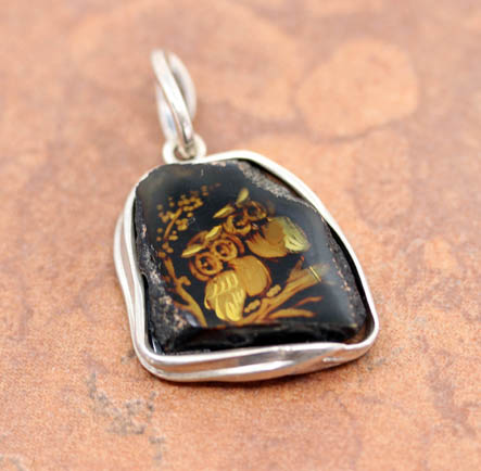 Sterling Baltic Amber Cameo Owl Pendant