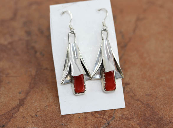 Navajo Silver Coral Earrings by Yazzie