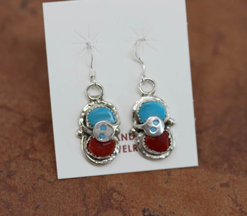 Zuni Silver Turquoise Coral Earrings by Effie Calavaza