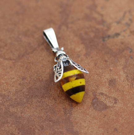 Sterling Silver Baltic Amber Bumble Bee Pendant