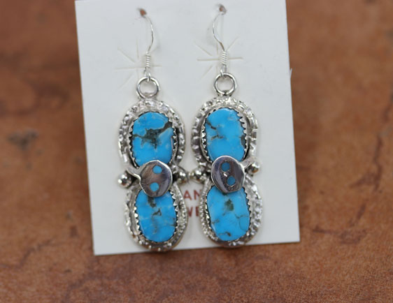 Zuni Silver Turquoise Earrings by Effie Calavaza