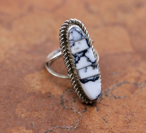 Navajo Silver White Buffalo Ring Size 7 1/2