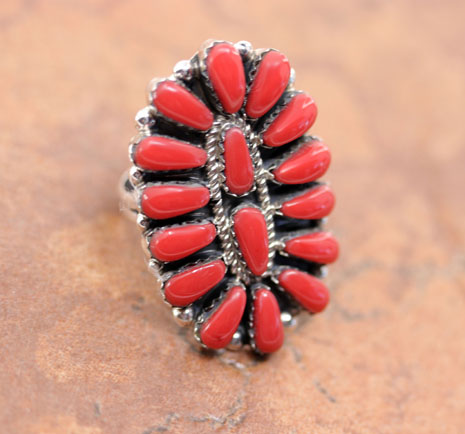 Navajo Silver Coral Cluster Ring Size 7
