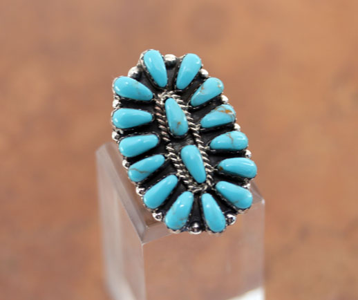 Navajo Silver Turquoise Cluster Ring Size 7 1/2