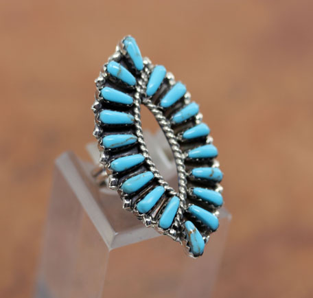 Navajo Silver Turquoise Cluster Ring Size 7