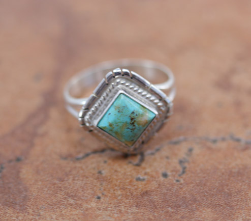 Navajo Silver Turquoise Ring Size 7 1/2