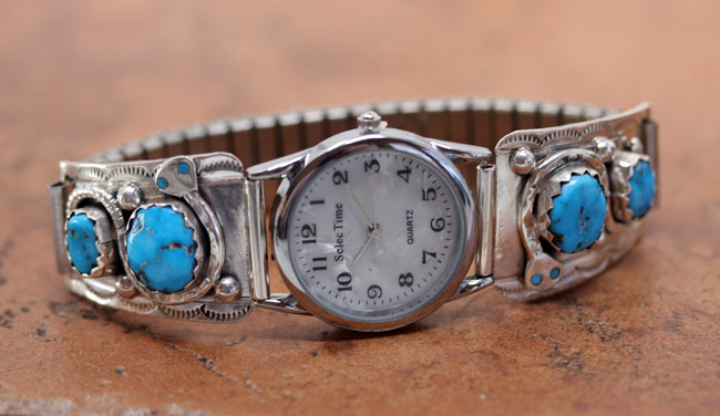 Zuni Silver Turquoise Mens Watch