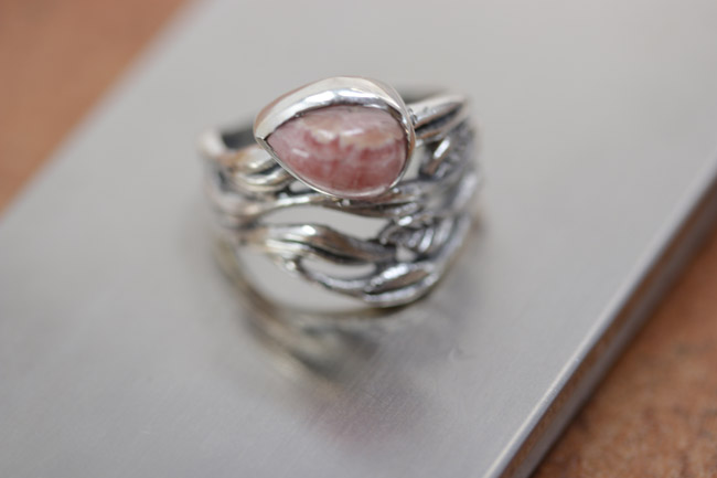 Sterling Silver Pink Rhodochrosite Ring Size 7 1/2