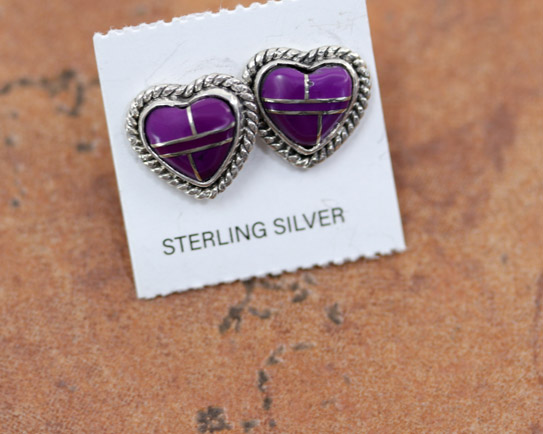 Sterling Silver Sugilite Heart Earrings
