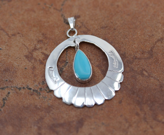 Navajo Silver Turquoise Circle of Life Pendant