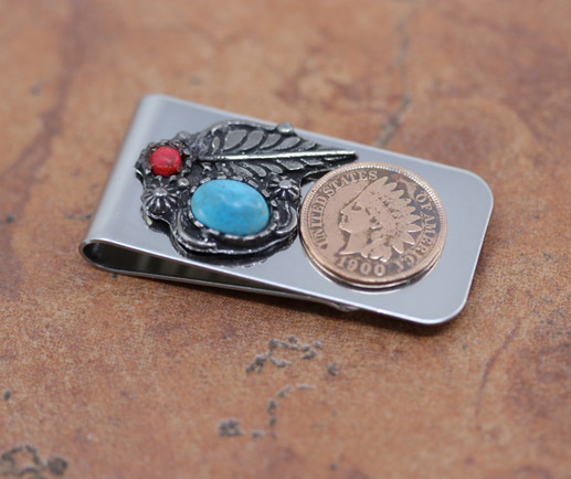 Turquoise Coral Penny Coin Money Clip