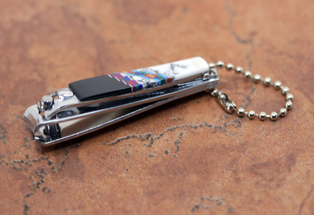 Silver Multi_Stone Nail Clippers Key Chain