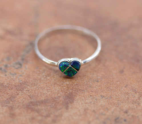 Zuni Silver Malachite Heart Ring Size 7 1/2
