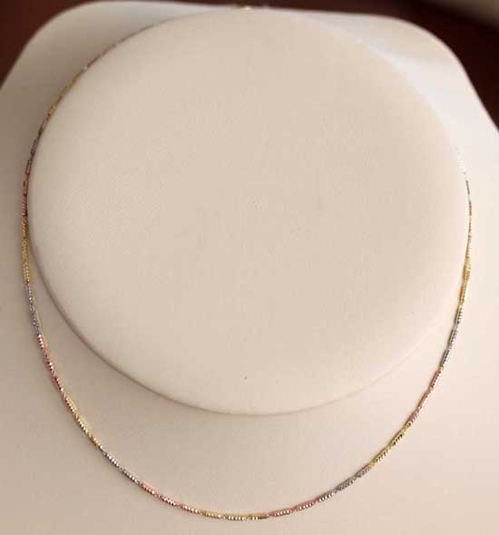 925 Sterling Silver 3 Tone 18 Inch Long Tube Chain