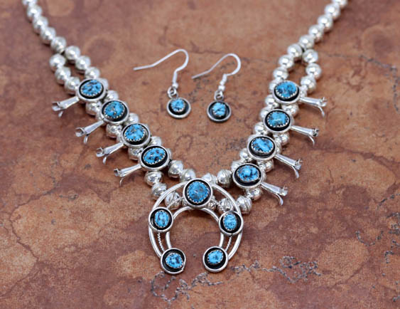 Navajo Indian Squash Blossom Necklace and Earring Set