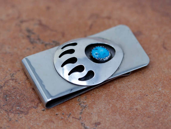 Navajo Turquoise Bear Claw Money Clip by Mike Thomas
