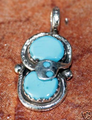 Zuni Indian Silver Turquoise Pendant by Effie C