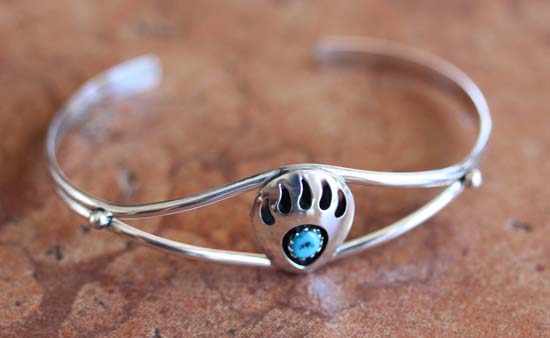 Navajo Sterling Silver Turquoise Bear Paw Bracelet