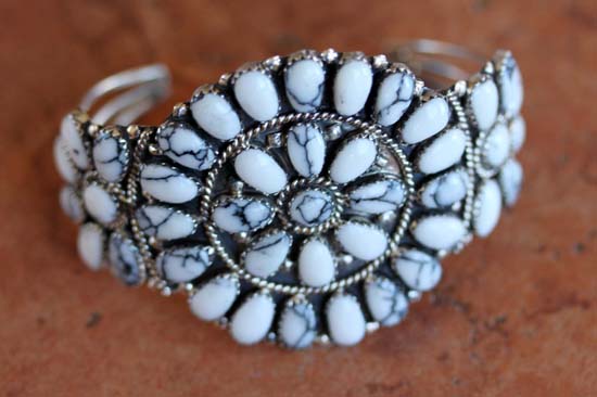 Navajo Silver Howlite Cluster Bracelet by J Williams