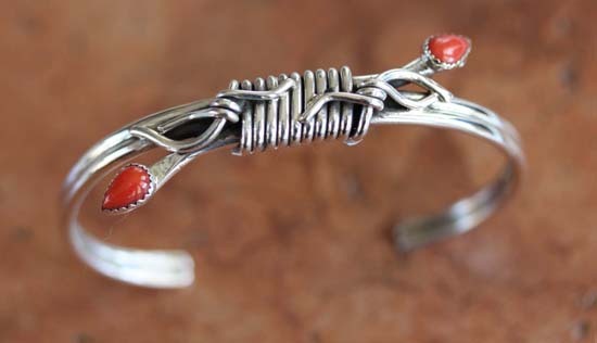 Navajo Sterling Silver Coral Bracelet