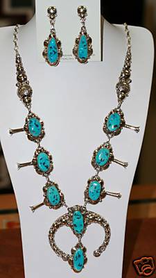 Navajo Silver Turquoise Necklace by Clem Nalwood