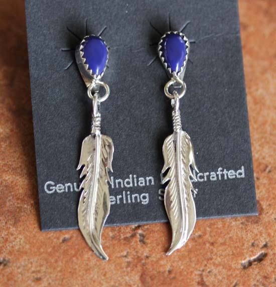 Navajo Sterling Silver Lapis Feather Earrings