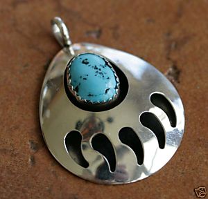 Navajo Turquoise Bear Paw Pendant by Mike Thomas