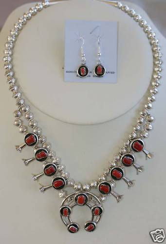 Navajo Squash Blossom Necklace/ Earrings Set