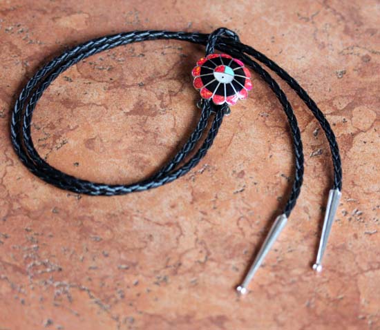 Zuni Multi_Stone Sunface Bolo Tie