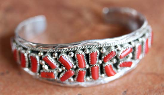 Navajo Sterling Silver Coral Bracelet