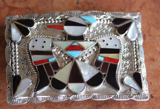 Zuni Silver Multi_Stone Thunderbird Belt Buckle