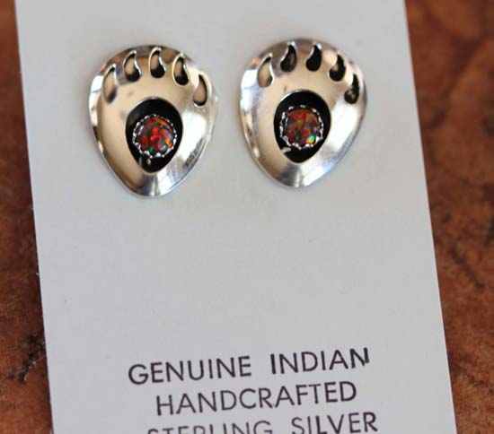 Navajo Created Opal Bear Paw Earrings