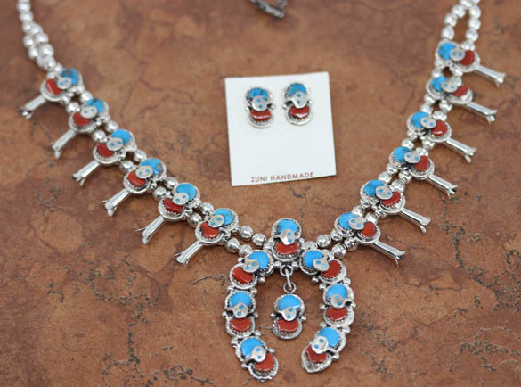 Zuni Indian Squash Blossom Necklace/Earring Set Effie C