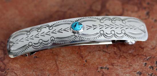 Navajo Silver Turquoise Hair Barrette