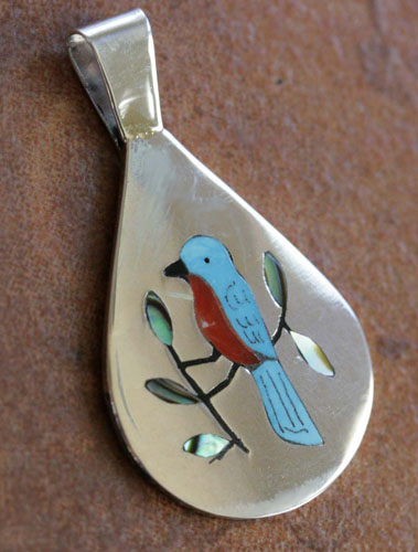 Zuni Native American Inlay Bird Pendant by SC Edaakie