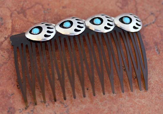 Navajo Turquoise Bear Paw Hair Barrette