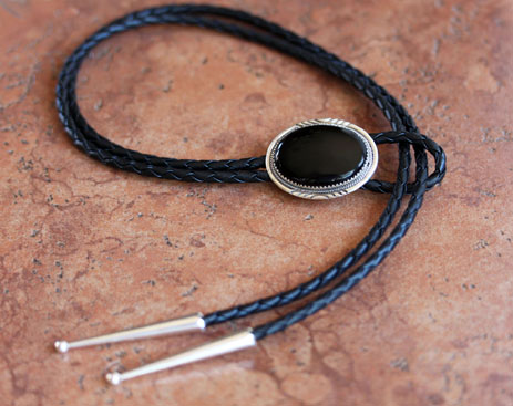 Navajo Silver Onyx Bolo Tie