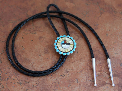 Zuni Multi_Stone Sunface Bolo Tie