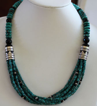 Navajo Silver Turquoise Necklace By R Singer